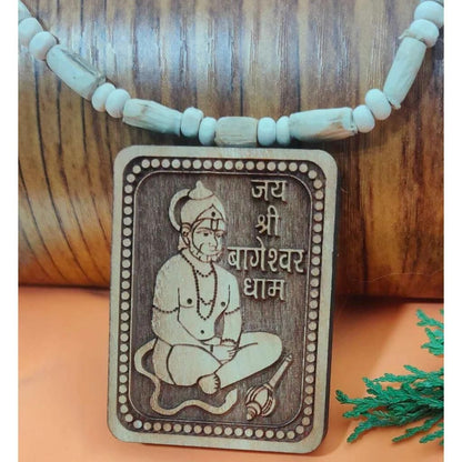 Bageshwar Dham Tulsi mala, Tulsi mala with Hanumanji locket, wooden Hanumanji locket necklace, Tulsi mala beads for spiritual use, Bageshwar Tulsi mala online, religious Tulsi mala India, Hanumanji wooden pendant mala,