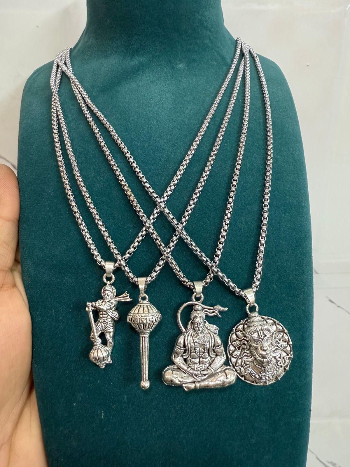 spiritual hanuman pendant chain combo men, hanuman pendant locket combo pack for men online india, men’s oxidized hanuman pendant necklace set, silver hanuman ji pendant combo pack men, spiritual hanuman pendant combo pack for men, oxidized silver hanuman pendant jewelry combo men