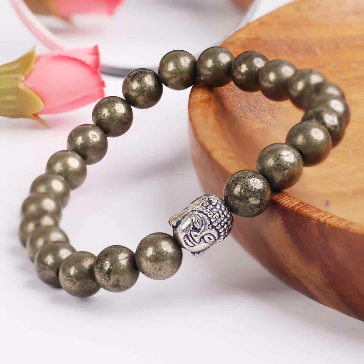 Unisex Pyrite Elastic Bracelet with Lucky Charm – Natural Crystal Stretch Jewelry, Unisex pyrite bracelet, elastic crystal bracelet, lucky charm bracelet for men and women, casual pyrite jewelry, natural pyrite stone bracelet, stretch crystal bracelet, spiritual lucky charm bracelet, pyrite bead bracelet, men's and women's casual bracelet, unisex gemstone bracelet

