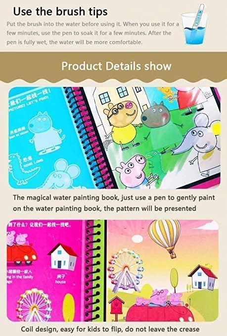 best reusable magic water drawing book set for toddlers India, 4 multi color quick dry water drawing books with pen, toddler fine motor skill development drawing toy set, magic water drawing books for early learning India, reusable quick dry water drawing books pack,
