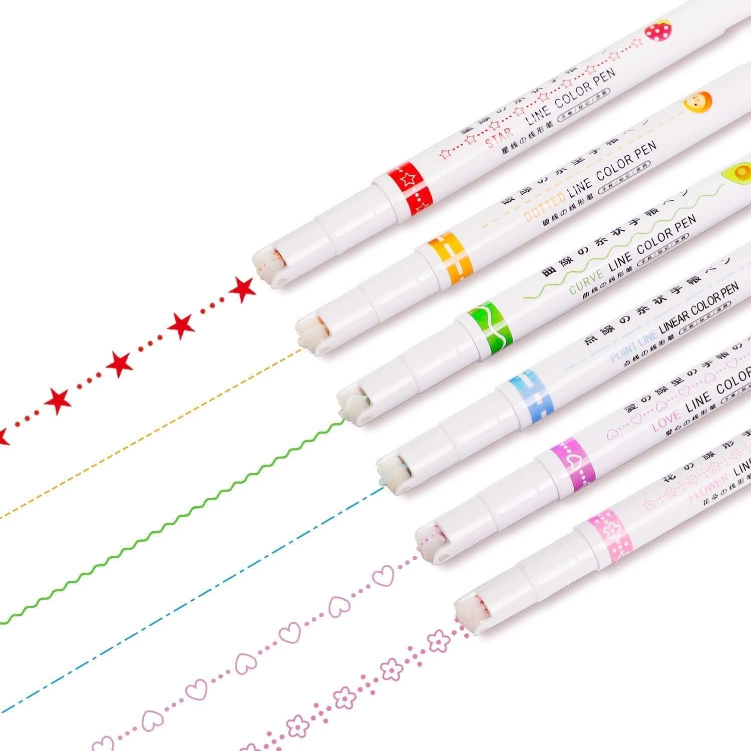 6 color curve highlighters for school and office, decorative roller marker pens for journaling, set of 6 highlighter roller pens for creative work, multicolor curve pens for art and scrapbooking, artistic roller color pens set vibrant pack
