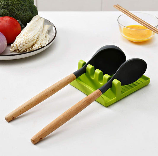 Multi-functional spatula holder for kitchen utensils. silicone spoon rest, utensil holder tray, 4 slot spatula stand, kitchen spoon rack, heat resistant silicone mat, spatula holder tray, cooking spoon rest, multicolor utensil holder, countertop spoon rest
