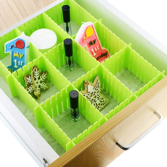 Adjustable drawer organizer and kitchen board dividers set. drawer organizer, kitchen drawer divider, adjustable drawer separators, makeup storage grid, multicolor drawer organizer, plastic drawer divider, closet organizer, office drawer separator, DIY drawer storage