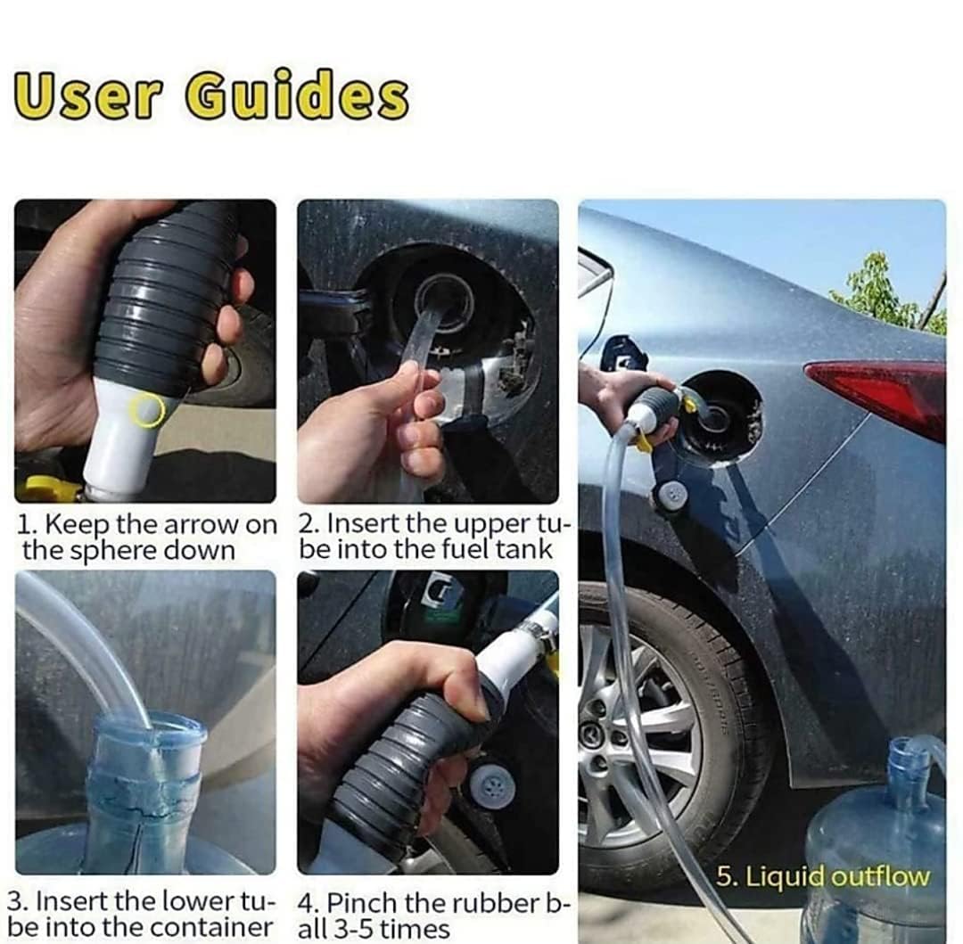 fuel transfer pump, hand siphon pump, petrol diesel oil pump, manual liquid transfer pump, portable fuel pump, emergency car fuel pump, siphon kit, rubber hand pump