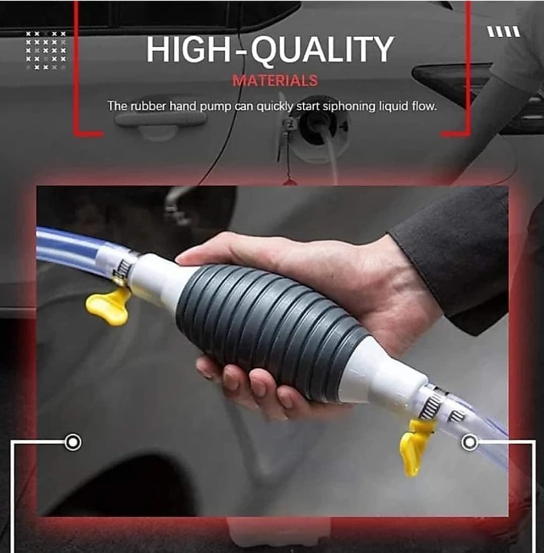 fuel transfer pump, hand siphon pump, petrol diesel oil pump, manual liquid transfer pump, portable fuel pump, emergency car fuel pump, siphon kit, rubber hand pump
