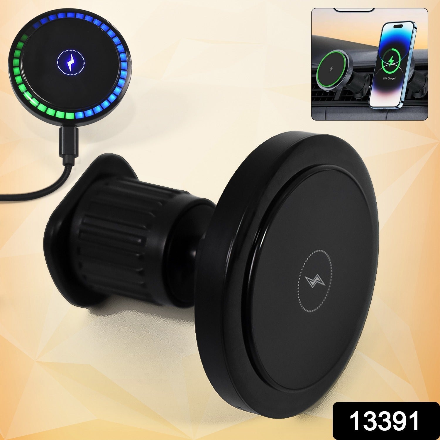 phone mount charger with colorful light effects, wireless charger stand with strong magnet grip, music reactive LED wireless phone stand, LED wireless charging dock with magnetic mount, magnetic mobile holder with fast charging and LED lighting