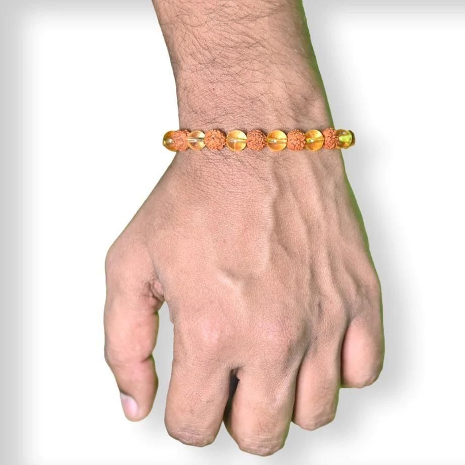 Rudraksha Citrine Crystal Bracelet for Men – Pack of 2, 8mm Spiritual Beads, rudraksha citrine bracelet, rudraksha bracelet for men, citrine crystal bracelet, crystal stone bracelet, 8mm rudraksha beads, spiritual bracelet for men, rudraksha citrine combo bracelet, men's healing stone bracelet, pack of 2 rudraksha bracelets, citrine gemstone bracelet