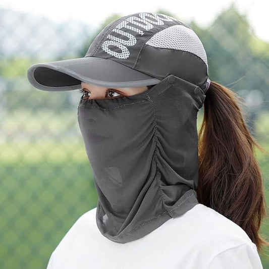 Sun Cap with Detachable Cotton Face Mask for Women – Lightweight UV Protection Outdoor Cap, sun cap with face mask for women, detachable face mask cap, women’s cotton face cover cap, polyester sun cap, UV protection cap for ladies, summer hat with mask, sun protection hat for women, lightweight cap with cotton mask, casual outdoor cap for women, women cap with detachable mask

