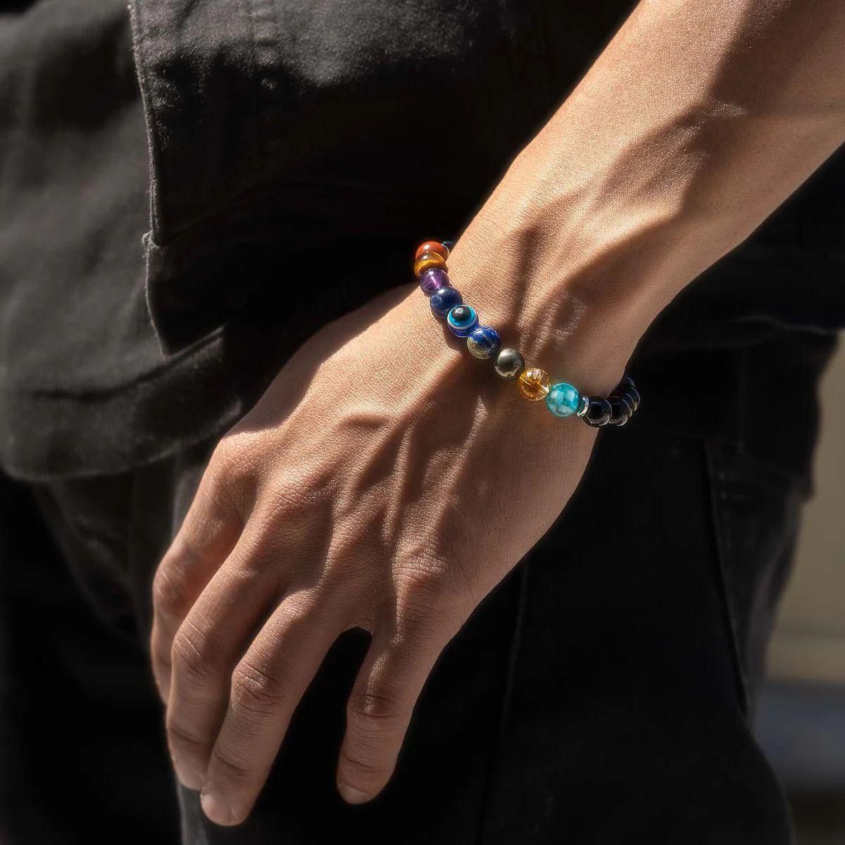 healing crystal stone beaded bracelet, chakra healing bracelet unisex, 9 chakra stone bracelet for energy balance, beaded chakra bracelet for men women, spiritual 9 chakra bracelet, crystal energy bracelet with 9 chakra stones, healing stone bracelet for wellness, unisex chakra bead bracelet, chakra bracelet for meditation and healing