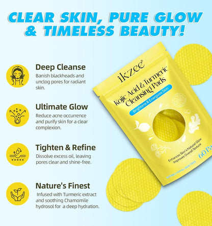 turmeric kojic acid cleansing pads for face, skin brightening exfoliating pads with turmeric, best exfoliating pads for dark spots and dull skin,