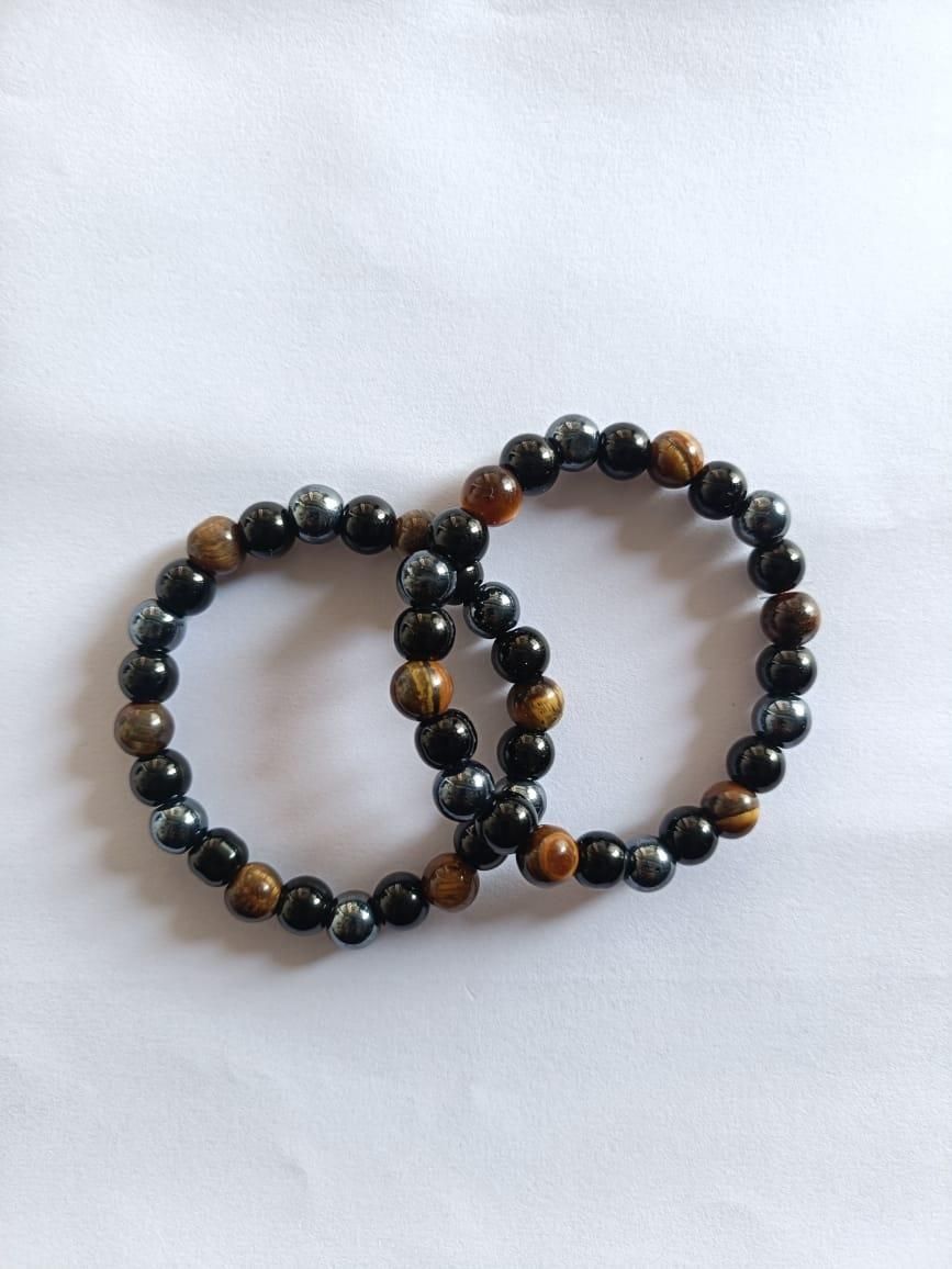 Tiger Eye beaded bracelet combo, matte black bead bracelet men, tiger eye black bead bracelet, men's tiger eye bracelet India, matte black bracelet combo set, tiger eye jewelry for men India, black bead bracelet for men, spiritual tiger eye bracelet India,