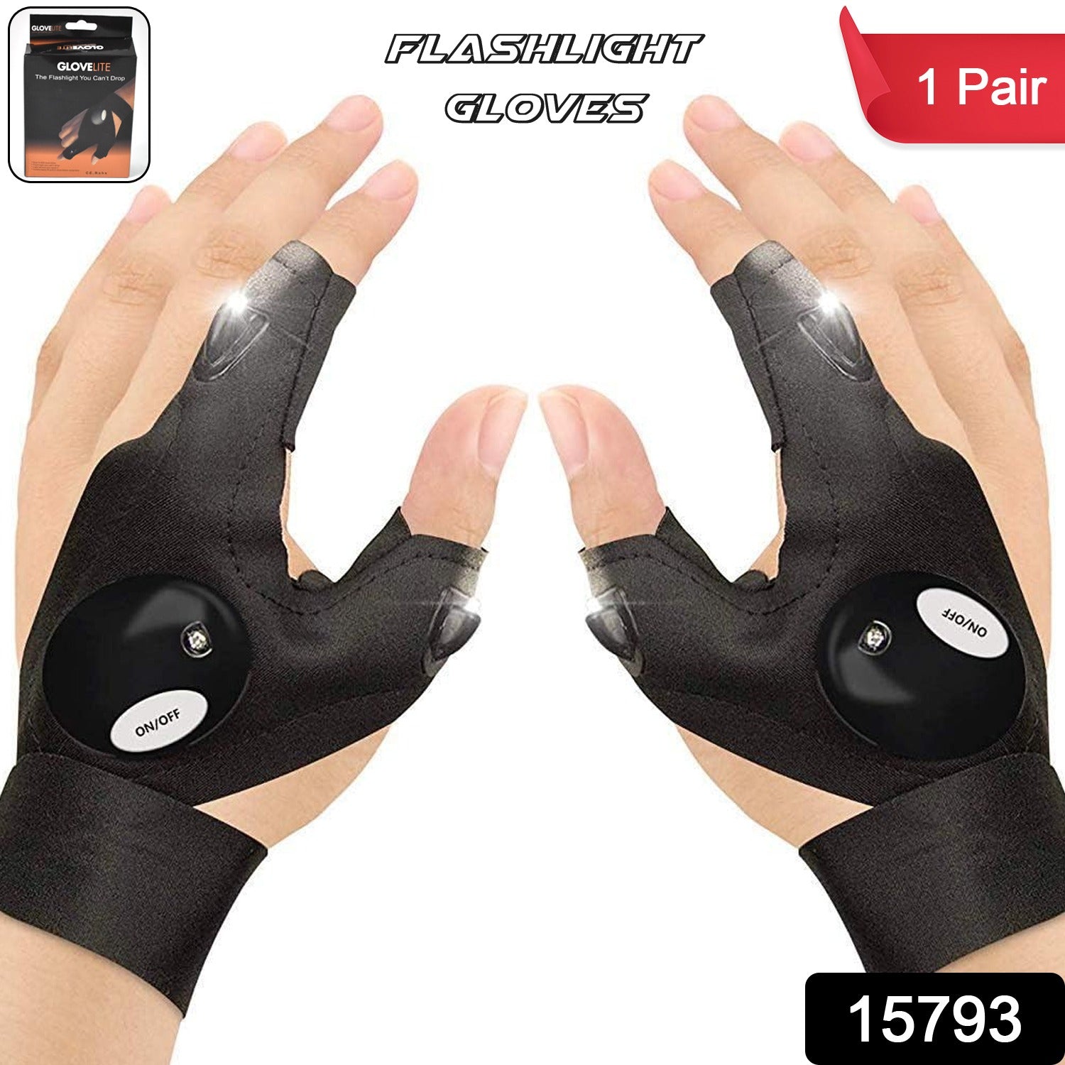 1 pair of LED gloves with rechargeable battery, flashlight gloves for camping and repair,