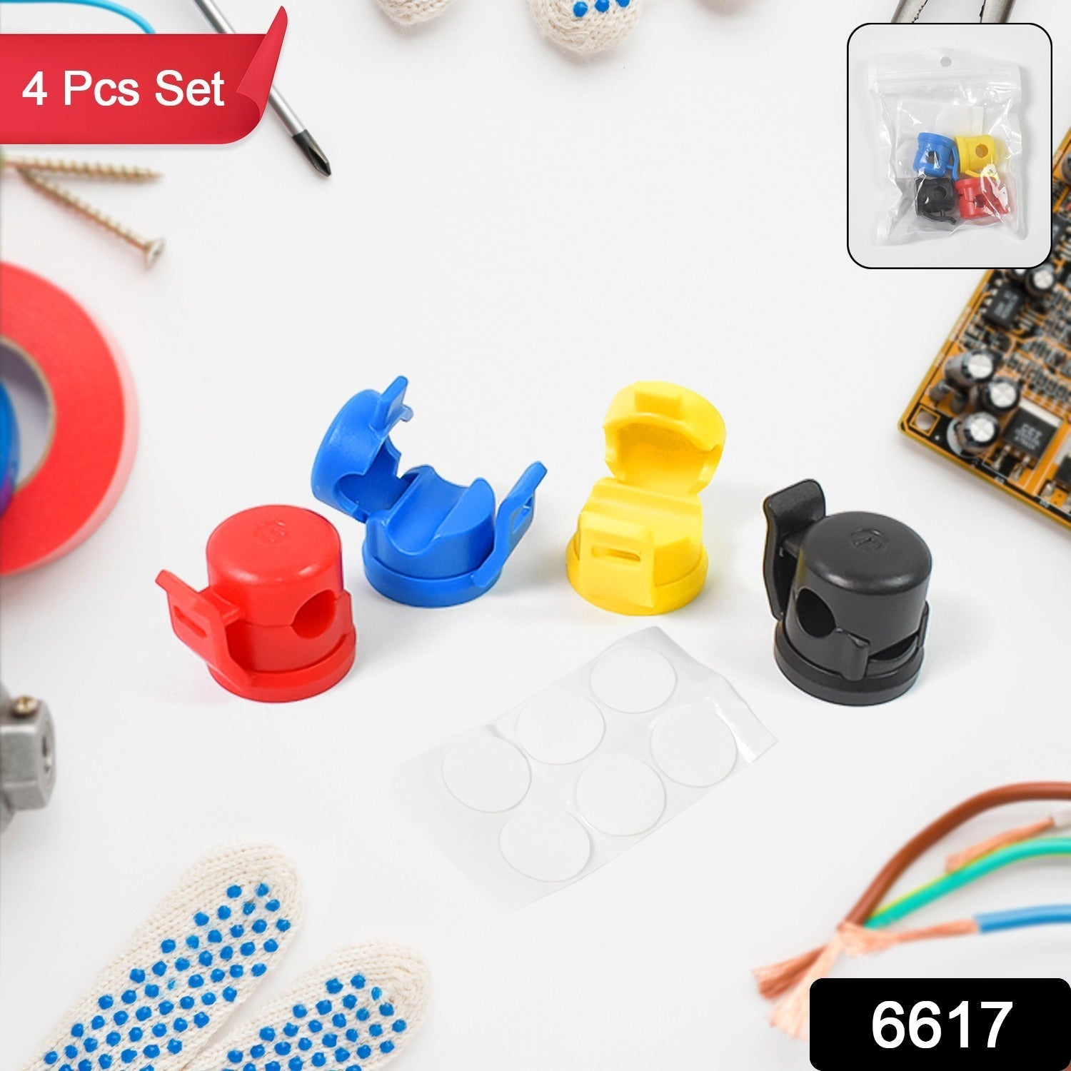 4 pc cable clips for organizing wires, multipurpose cord holders with adhesive back, cable tidy solution for desks and tables, strong grip cable clips for gadget wires, wire management clips for workstations, cable organizer for phone charging cables


