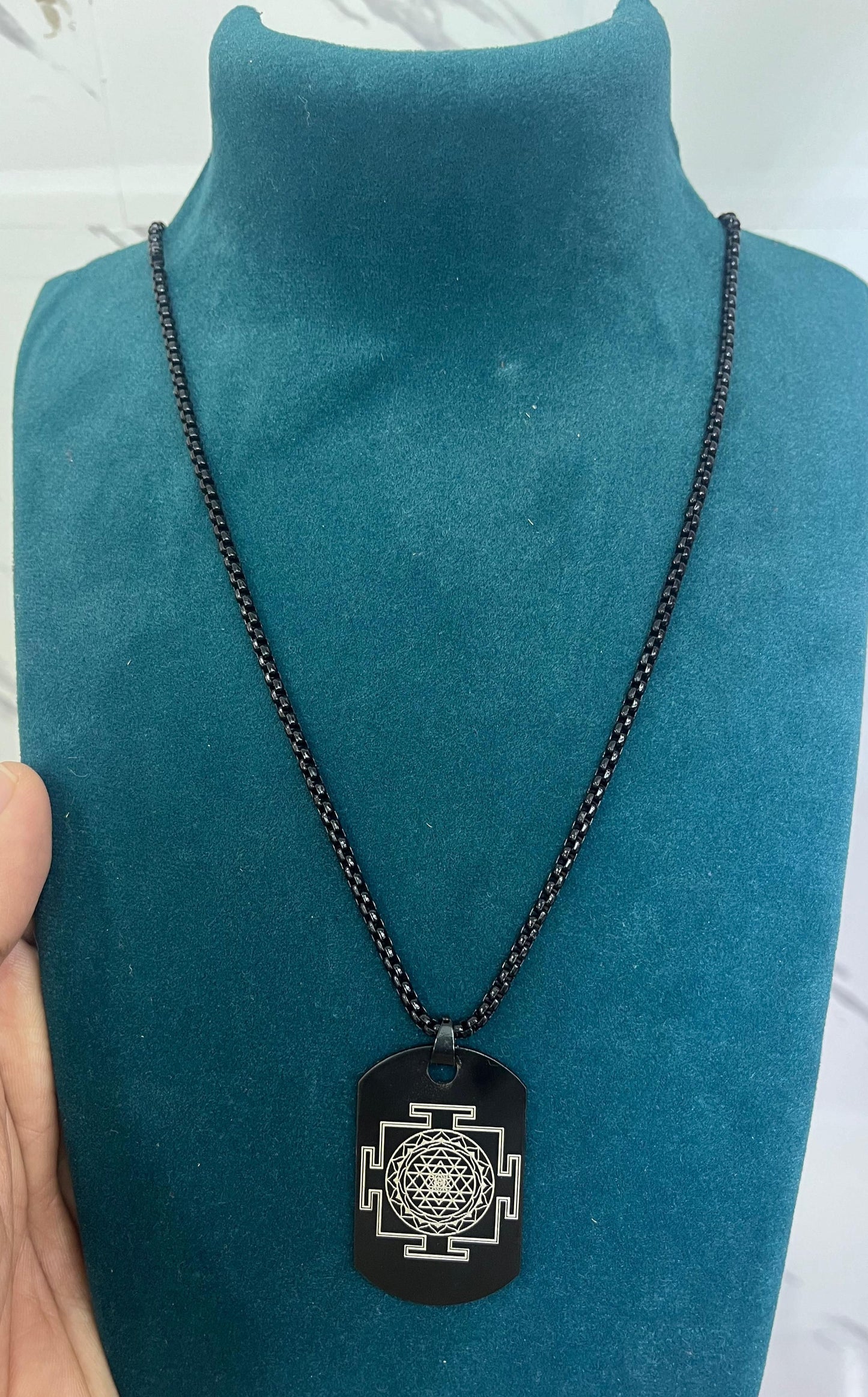 shree yantra pendant, prosperity pendant men, stainless steel pendant, black pendant men, spiritual pendant men, shree yantra jewelry, men's pendant necklace, prosperity jewelry men, stainless steel chain men, black pendant necklace

