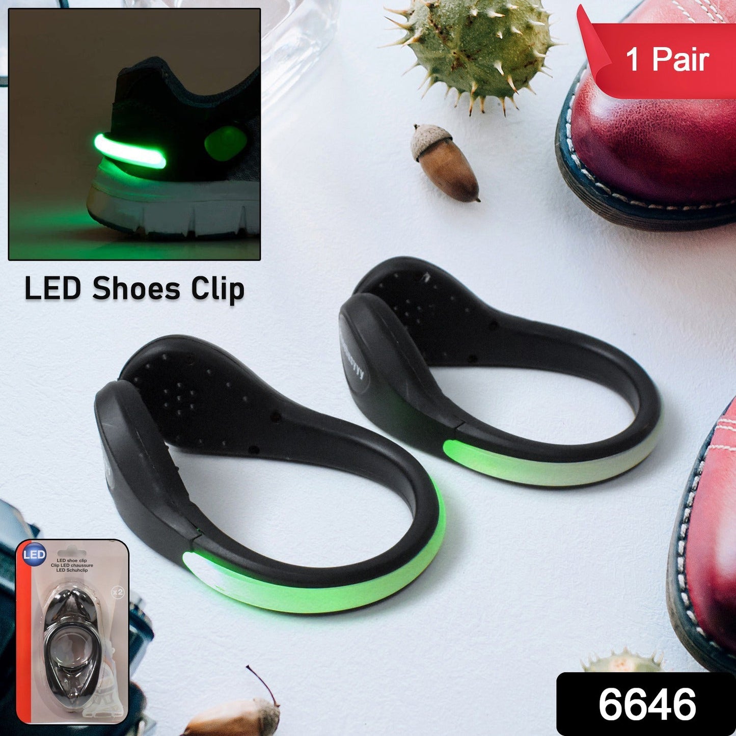 waterproof LED glow clips for footwear, 1 pair shoe lights for walking and jogging, night visibility lights for shoes