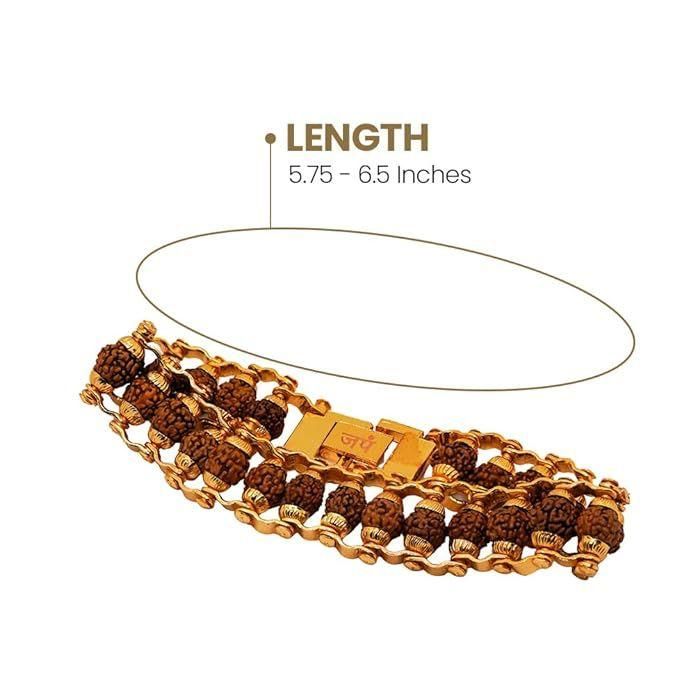 5 face rudraksha bracelet for men with gold plating, traditional rudraksha bracelet with gold beads for men, gold plated rudraksha bracelet for daily spiritual wear, rudraksha wrist mala for men 24 beads, men’s rudraksha prayer bracelet gold plated
