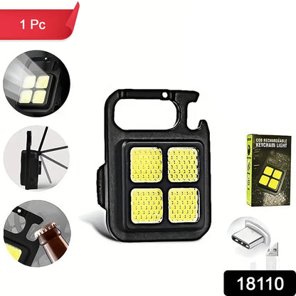 Mini Led Light, usb-rechargeable mini 4-led keychain flashlight with magnetic base, compact folding bracket keychain light, portable USB keychain torch with foldable stand, small magnetic base keychain flashlight India, 4‑LED mini charger flashlight with bracket

