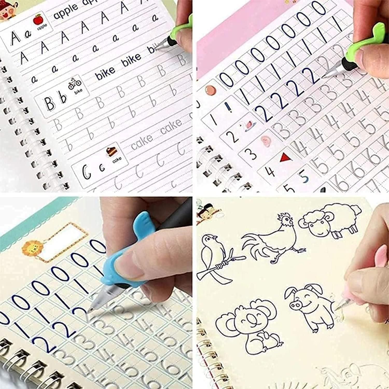 Sank Magic handwriting practice set for children, reusable writing practice copybook set with pen and grip, handwriting workbook set with 10 refills for kids, Sank Magic handwriting kit with refill pages and pen grip, reusable handwriting practice workbook pack for children