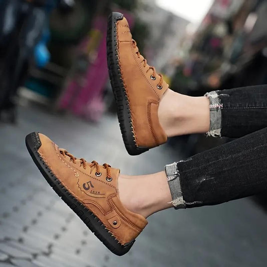 Men's Casual Leather Tan Shoes Lightweight – Synthetic Leather Rubber Sole, men casual leather shoes, tan leather shoes men, lightweight casual shoes men, synthetic leather shoes for men, men's lace-up leather shoes, casual tan shoes for office, durable men's leather shoes, comfortable leather sneakers men, rubber sole casual shoes men, stylish men's tan shoes, men's everyday leather footwear, breathable leather casual shoes

