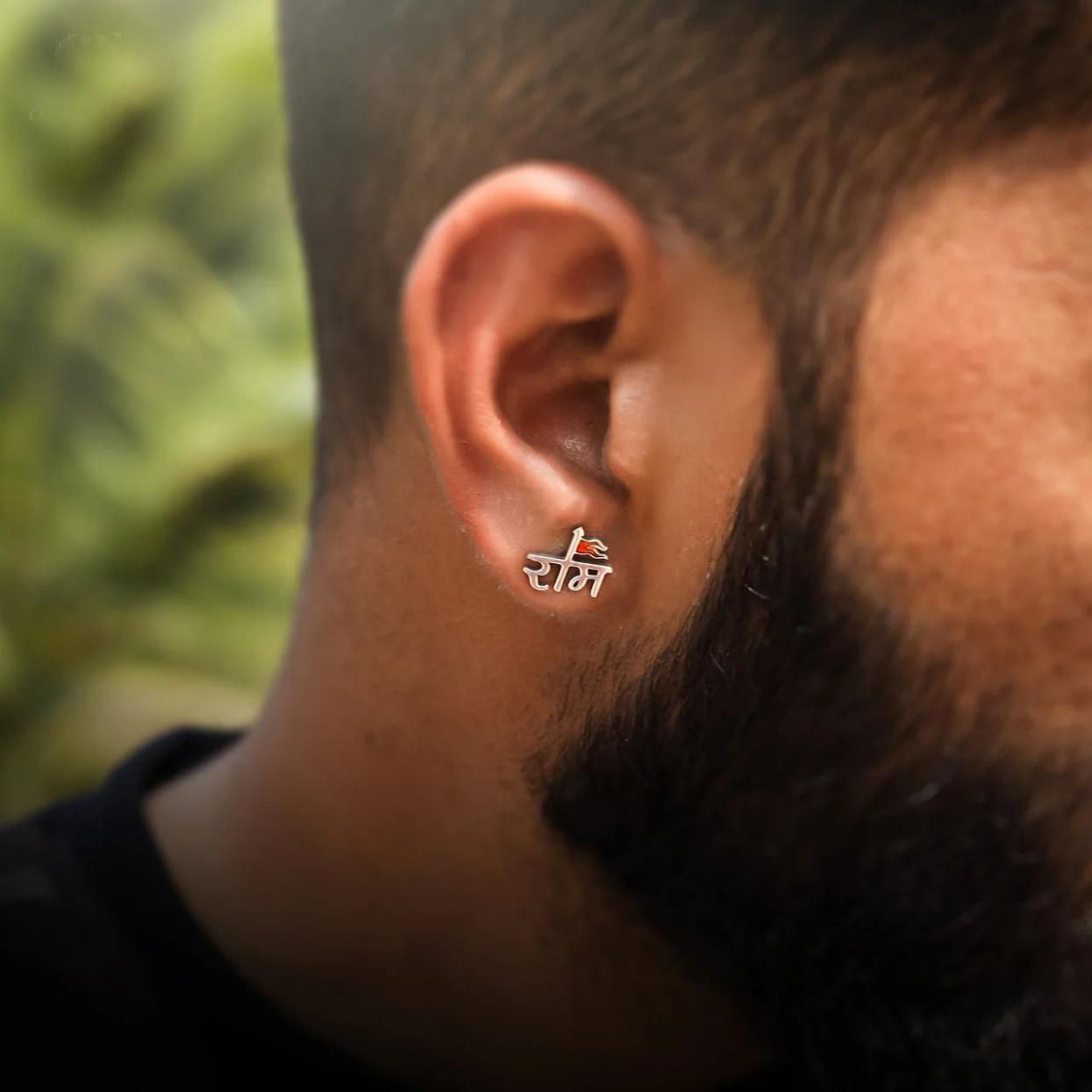 Shree Ram Earring for Men in Silver – Stainless Steel Single Religious Stud, Shree Ram earring for men, silver Ram earring, men's religious earrings, single earring for men silver, Ram ji earring, Shree Ram jewelry for men, silver plated men's earring, stainless steel earring for men, single religious earring, trendy Shree Ram earring, spiritual earring for men, Shree Ram stud earring

