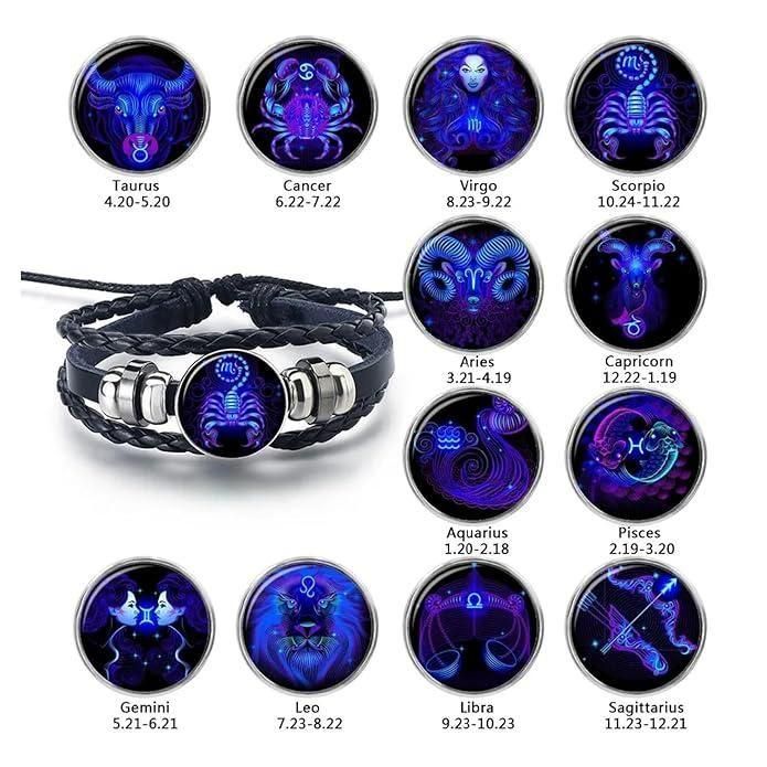 personalized zodiac sign bracelet leather, black guardian astrology bracelet for daily wear, constellation zodiac bracelet with adjustable fit, zodiac horoscope bracelet in leather for men, leather astrology bracelet with zodiac symbols


