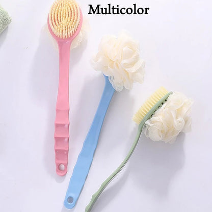 Long handle bath brush, 2-in-1 design for effective use. long handle bath brush, back scrubber brush, 2-in-1 body brush, exfoliating bath brush, shower brush for body, soft bristle scrubber, bath massager brush