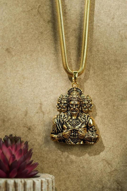 Panchamukhi Hanuman Pendant with Snake Design Golden Chain – Alloy Jewelry, panchamukhi hanuman pendant, golden hanuman pendant chain, snake design chain, panchmukhi hanuman jewelry, golden alloy pendant, men’s hanuman pendant, spiritual pendant with chain, hanuman pendant with snake design, alloy golden chain, religious jewelry for men, casual hanuman pendant, heavy pendant chain for men
