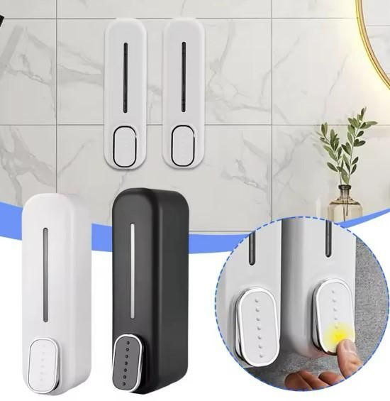  plastic wall-mounted hand wash dispenser for Indian homes, compact soap dispenser for bathroom wall installation, refillable wall-mounted liquid dispenser for wash basin area, durable plastic press soap dispenser for kitchen sinks, hand wash wall dispenser for hygienic and mess-free use
