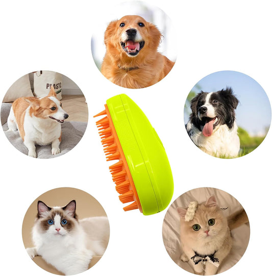 3-in-1 cat steamy brush with steam spray, cat grooming brush with self-cleaning feature, steam pet hair remover and massage comb, multifunction cat grooming tool for daily use,