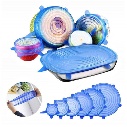Stretchable lids for food containers, silicone stretch lids set, reusable food covers, BPA free silicone lids, airtight silicone lids, microwave safe food lid, eco-friendly food storage covers, flexible kitchen lid set