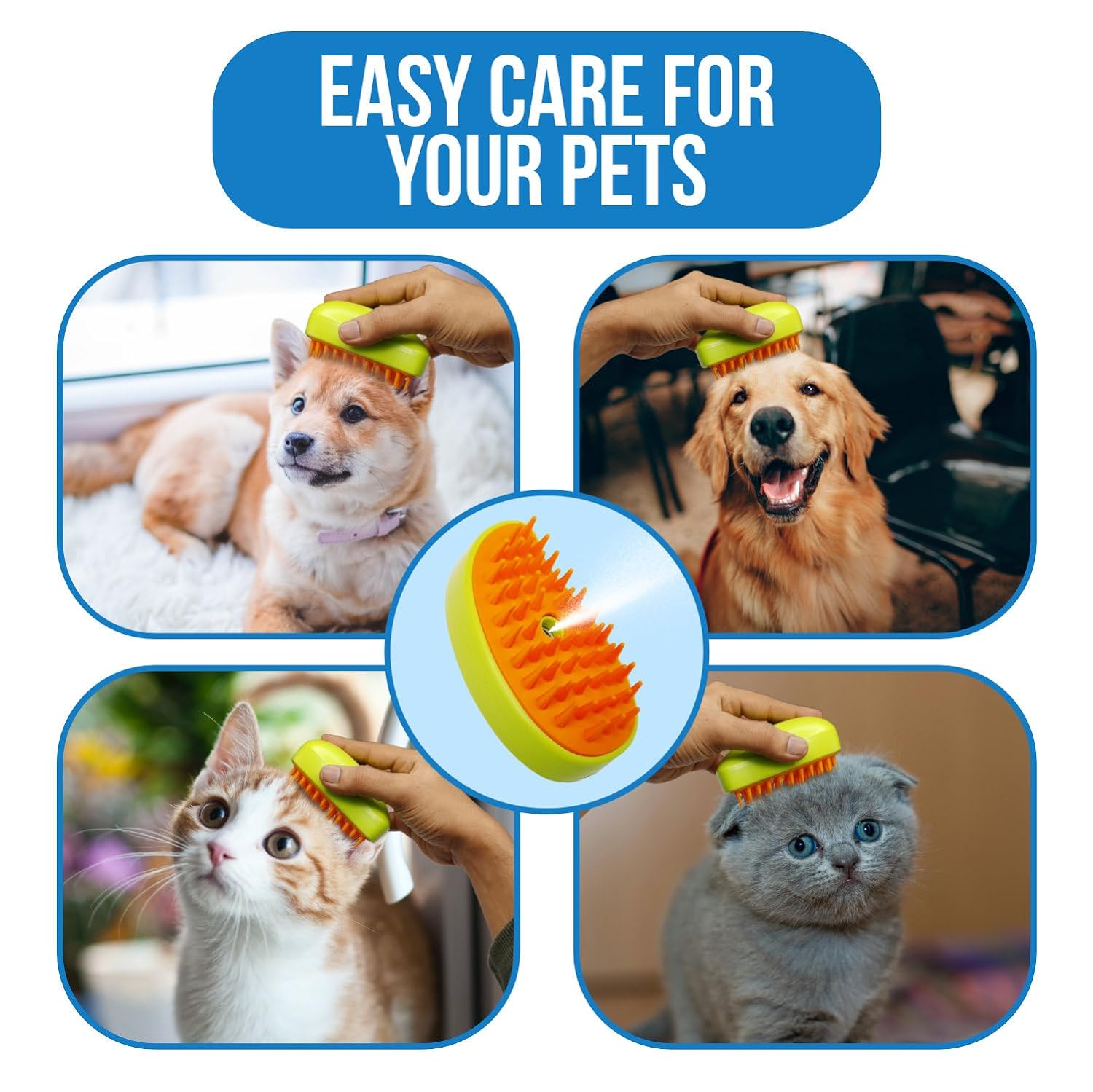 self cleaning cat brush for daily grooming, ergonomic cat grooming brush with steam mist, pet comb for detangling and fur removal