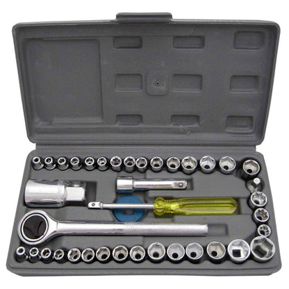 40 pcs socket combination toolkit, multipurpose repair tool set for car bike and home, socket wrench set with ratchet, compact tool kit for vehicle maintenance,
