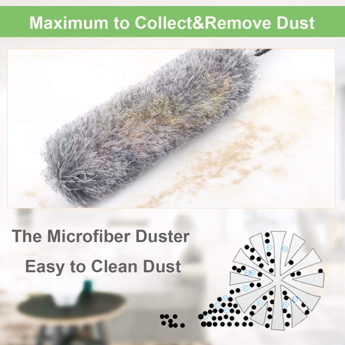 cobweb and crevice cleaning brush, stainless steel extendable duster pole, reusable washable duster heads