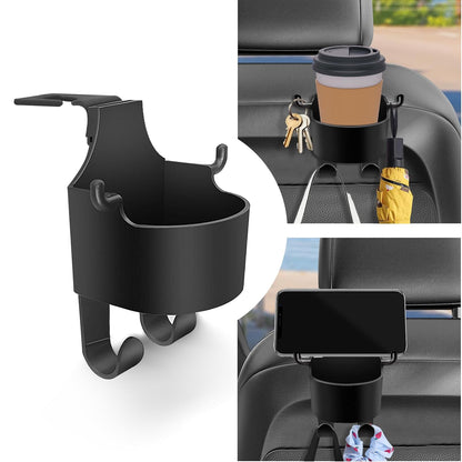 3-in-1 car headrest back-seat organizer with phone holder, car seat organizer with cup holder and hooks, multi-function backseat phone holder and storage hook,