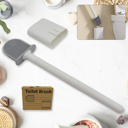 portable silicone toilet brush with holder, wall-mounted silicone toilet cleaning brush, anti-drip toilet brush with non-slip handle, flexible silicone toilet brush for deep cleaning, modern toilet brush for bathroom hygiene,
