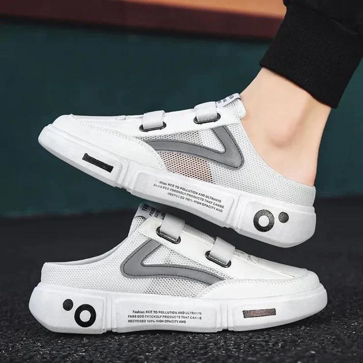 white non-slip half slippers for men, rubber sole casual slip-on slippers, men’s slip-on slippers white rubber sole, comfortable half slippers for men casual wear, men’s white slippers with non-slip grip, lightweight casual half slippers for men, slip-resistant white slippers for men, casual half slippers with durable rubber sole, white men’s slip-on slippers for daily use