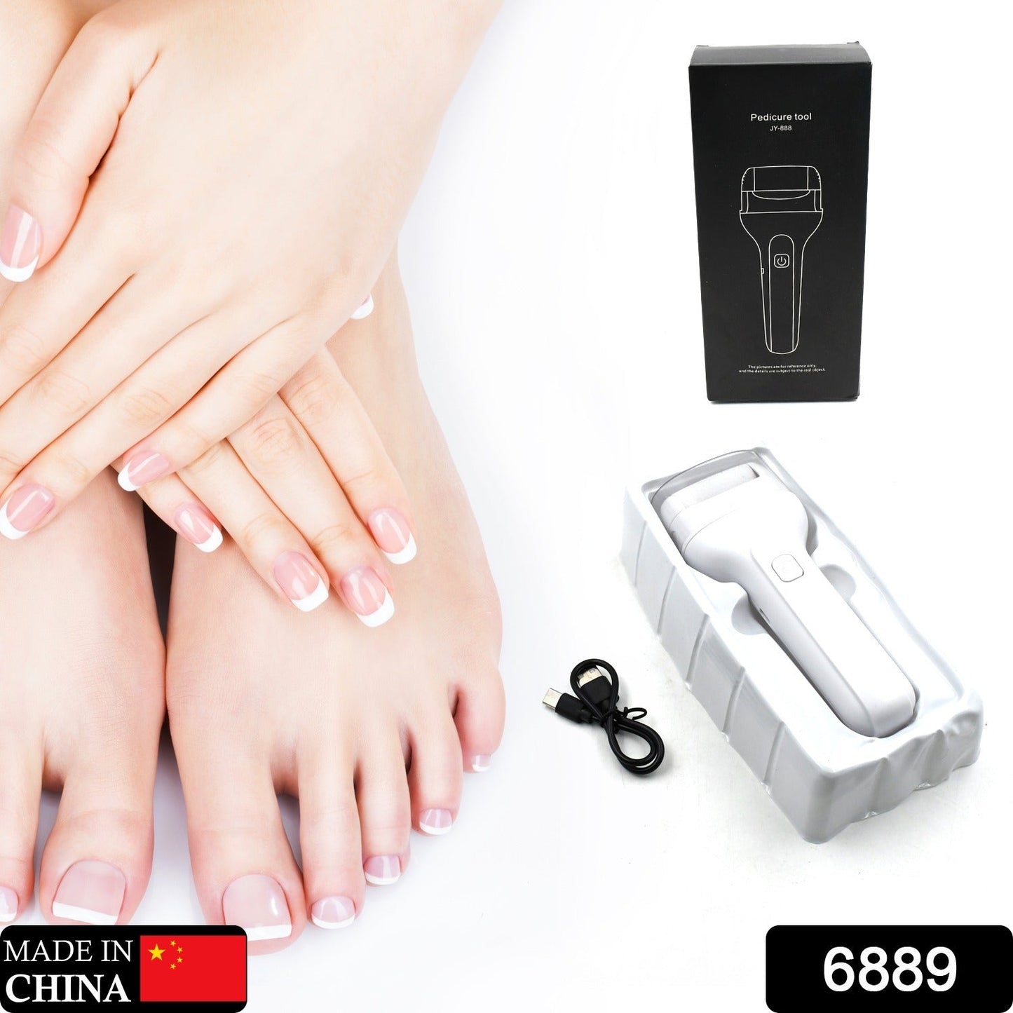 Close-up of electric foot callus remover, electric foot file, callus remover, rechargeable foot care tool, cracked heel remover, pedicure device, foot dead skin remover, foot file machine, foot grinder