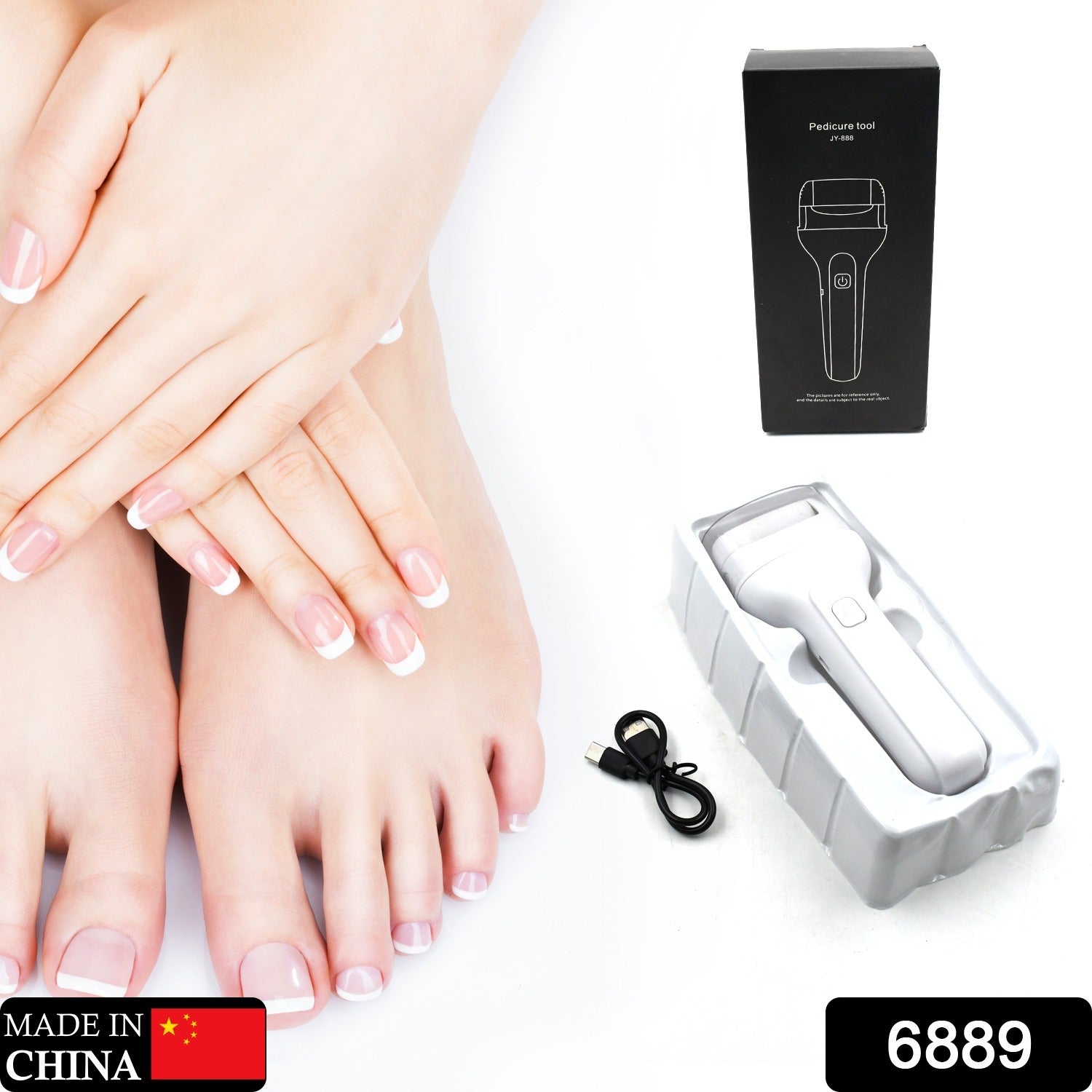 Close-up of electric foot callus remover, electric foot file, callus remover, rechargeable foot care tool, cracked heel remover, pedicure device, foot dead skin remover, foot file machine, foot grinder