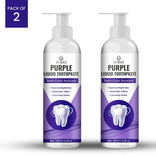 ZORBA Purple Liquid Toothpaste Pack of 2 | Teeth Whitening & Brightening Toothpaste | 200ml Deep Clean Color Corrector Gel for Men & Women, purple toothpaste, liquid toothpaste, teeth whitening toothpaste, zorba purple toothpaste, toothpaste for yellow teeth, whitening toothpaste for men and women, purple teeth whitening gel, color corrector toothpaste, deep clean toothpaste, liquid teeth brightener, zorba whitening toothpaste, toothpaste for bright white teeth, best toothpaste for yellow stains, 