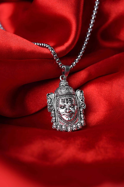 silver mahakal pendant with chain stainless steel for men, daily wear shiv locket for men stainless steel, stainless steel mahakal pendant necklace for men,