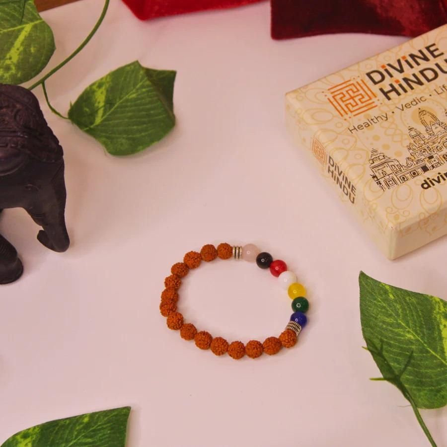 7 chakra rudraksha bracelet for men multicolor spiritual energy healing jewelry, men's multicolor rudraksha chakra bracelet for healing, spiritual energy healing rudraksha bracelet for men, buy 7 chakra rudraksha bracelet online india