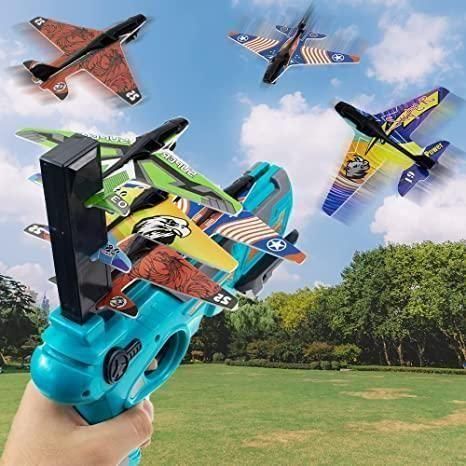 foam glider launcher gun toy, airplane playset with shooting launcher, airplane gun toy with 4 foam planes, kids outdoor airplane launcher toy, party gift airplane shooter for kids, toy aircraft shooting game India, foam plane shooter for birthday, colorful airplane launcher toy gun, airplane launcher toy with lights, glider shooting toy gun for boys, foam aircraft launcher for toddlers, airplane shooting toy India