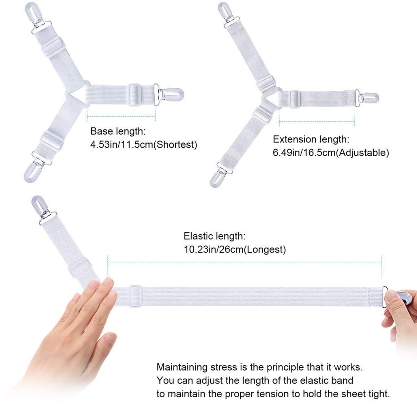 elastic bed suspenders for double bed, triangle straps for bedsheet fixing, bed sheet fixing clips for hostel use