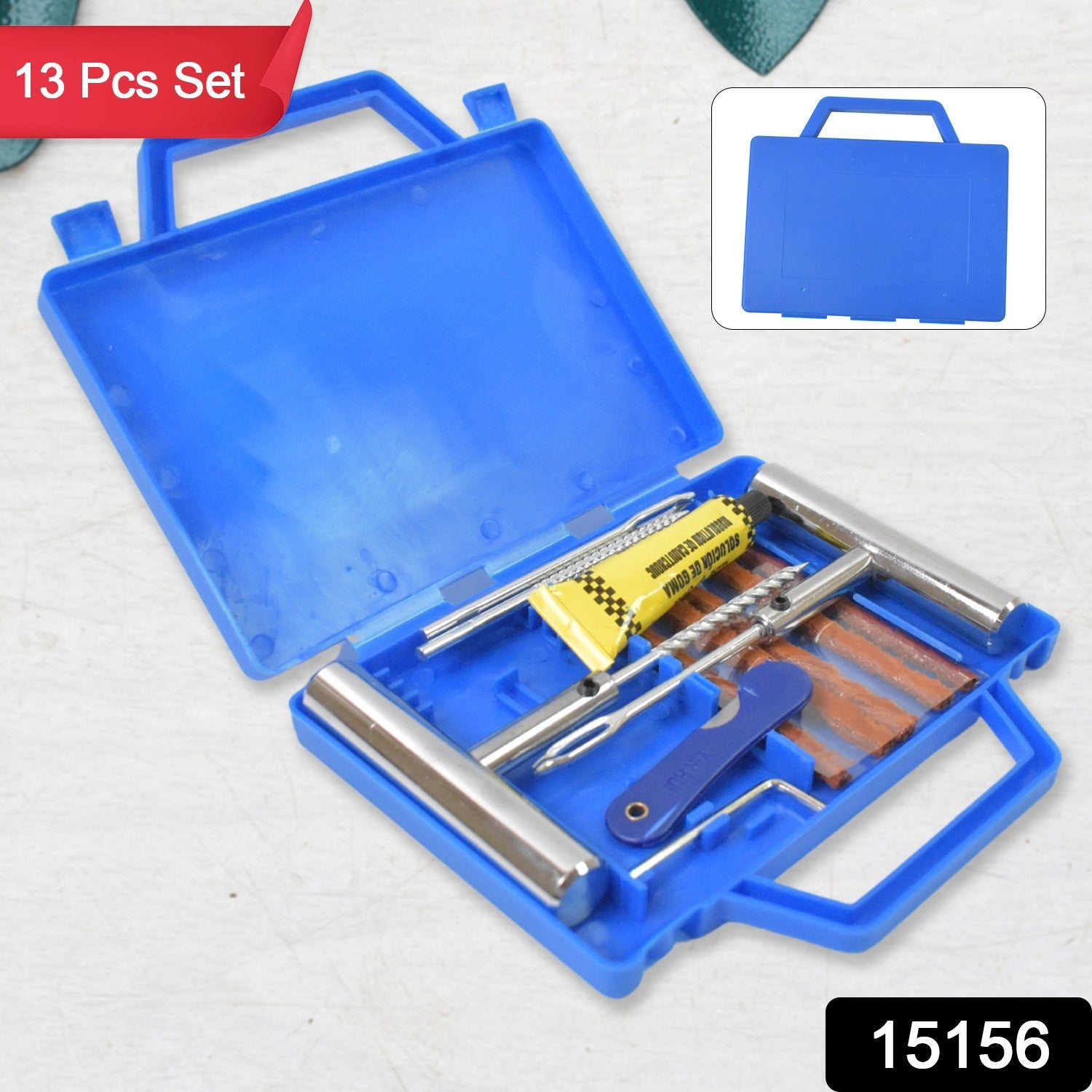 compact tire fixing tools in hard case, travel-friendly car tire puncture repair kit, tyre plug kit with T-handle tools and strips