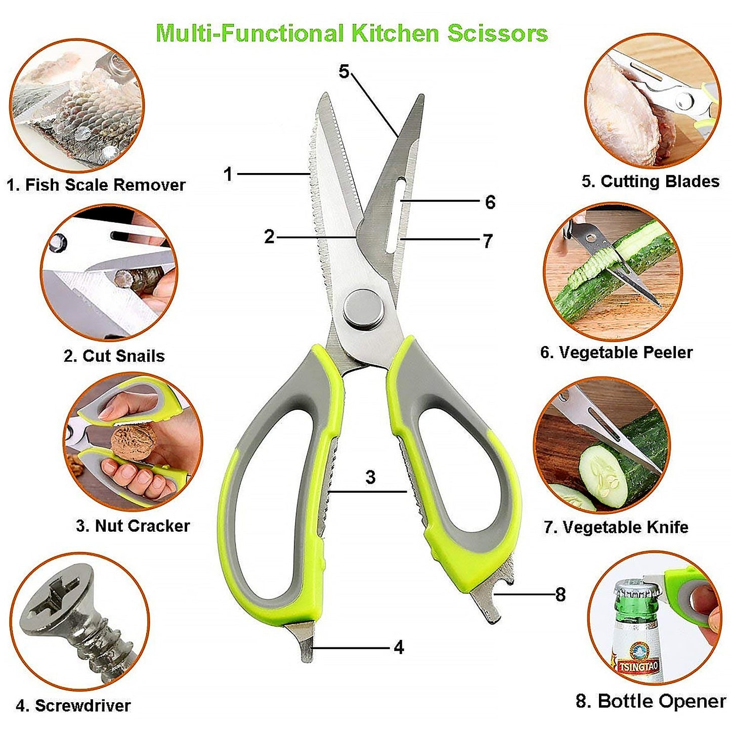 Sharp multi-use kitchen scissors cutting chicken with ease