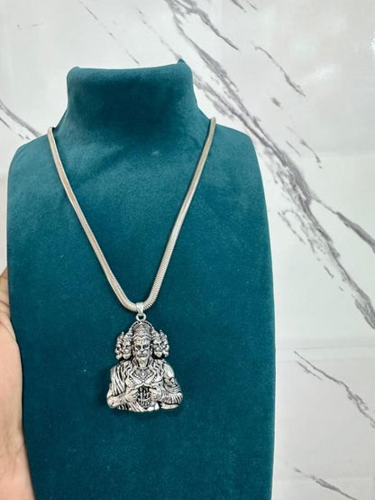 panchamukhi hanuman pendant with snake design silver chain alloy jewelry for men, spiritual hanuman ji pendant with designer snake silver chain, buy panchmukhi hanuman pendant with silver snake chain online india, alloy hanuman pendant necklace with silver chain for men, panchamukhi hanuman locket with stylish snake design silver chain, men's hanumanji pendant with snake style silver chain, silver plated hanuman pendant with chain for spiritual men, panchmukhi hanuman pendant with designer silver chain 