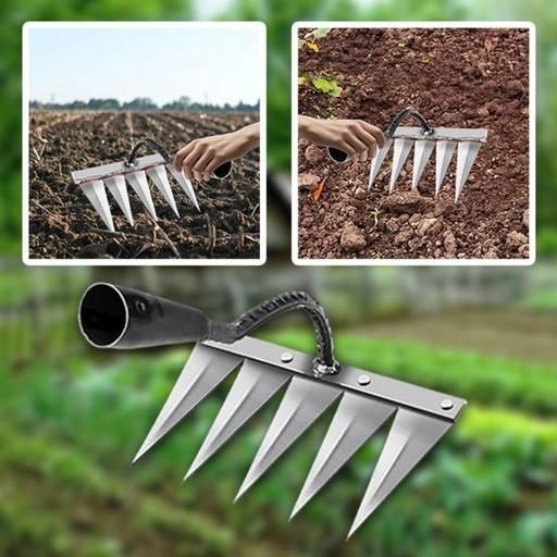 hand rake for soil loosening and cultivation, garden hand rake with 5 carbon steel teeth, durable carbon steel weeding rake for garden use, soil cultivator hand tool with ergonomic grip, carbon steel rake for weeding and digging, gardening hand tool for soil aeration and cleanup, 5 prong hand rake for flower beds and vegetable gardens, rust-resistant steel garden rake for manual use, lightweight garden tool for weeding and loosening soil