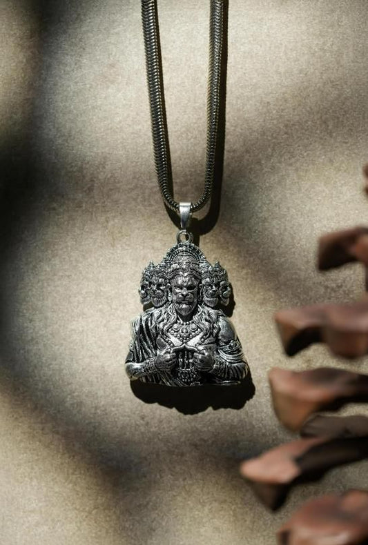 Panchamukhi Hanuman Pendant with Snake Design Silver Chain – Alloy Jewelry, panchamukhi hanuman pendant, silver hanuman pendant chain, snake design silver chain, panchmukhi hanuman jewelry, silver alloy pendant, men’s hanuman pendant, spiritual pendant with chain, hanuman pendant with snake design, alloy silver chain, religious jewelry for men, casual hanuman pendant, heavy pendant chain for men
