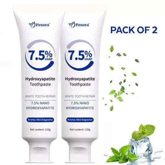 Fezora Hydroxyapatite Toothpaste Pack of 2 – Fluoride-Free Enamel Protection & Tooth Strengthening, hydroxyapatite toothpaste, fluoride-free toothpaste India, enamel protection toothpaste, toothpaste for tooth sensitivity, natural toothpaste for strong teeth, toothpaste for kids and adults, gentle toothpaste for sensitive teeth, best toothpaste for enamel repair, remineralizing toothpaste, toothpaste without fluoride, teeth strengthening toothpaste, Fezora toothpaste pack of 2, non-toxic toothpaste India, 