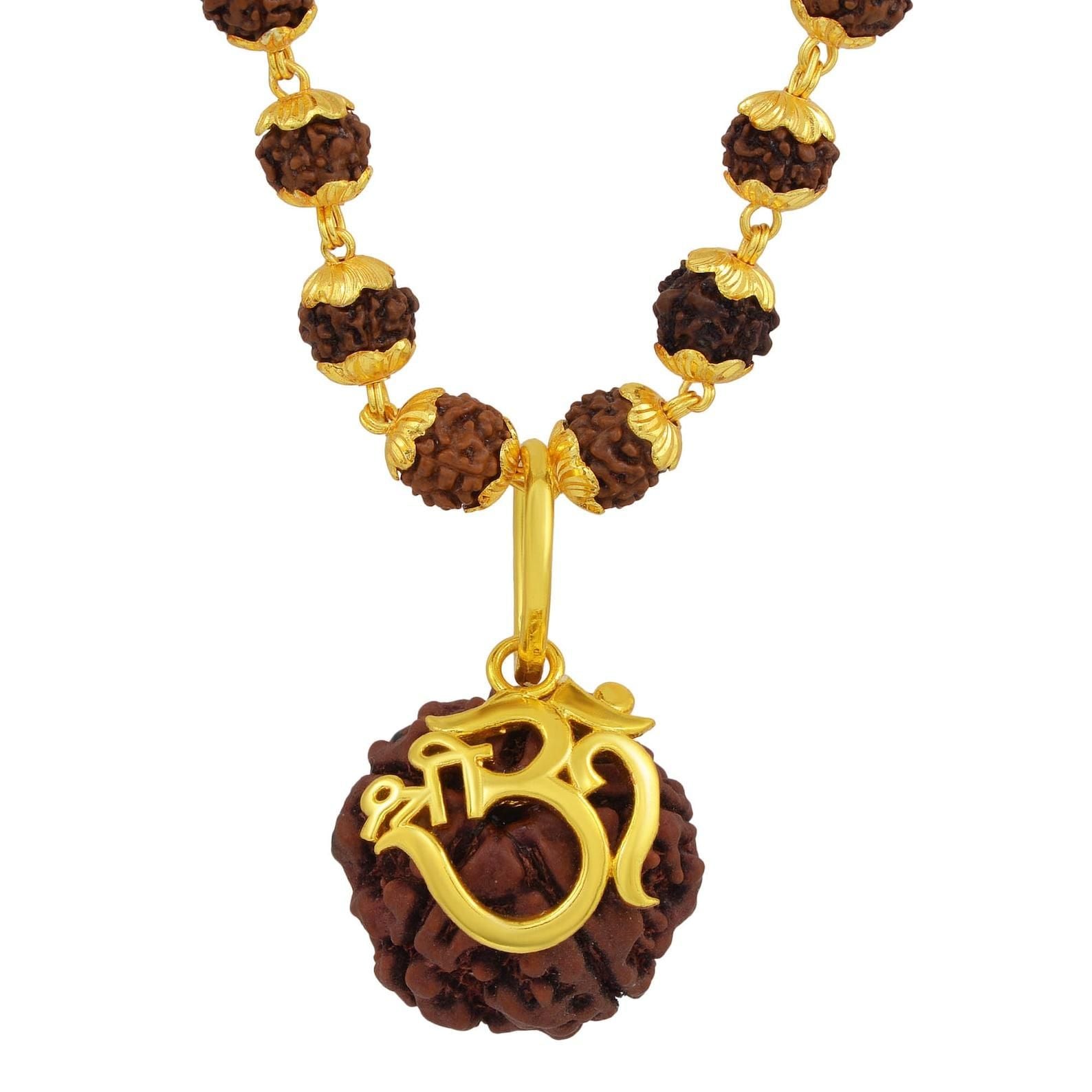 gold plated rudraksha mala, spiritual rudraksha chain, brass rudraksha mala for men, gold plated brass spiritual chain, 5 mukhi rudraksha gold plated necklace, men's rudraksha mala with gold plating, spiritual brass mala for men, rudraksha chain gold finish, gold plated rudraksha spiritual necklace